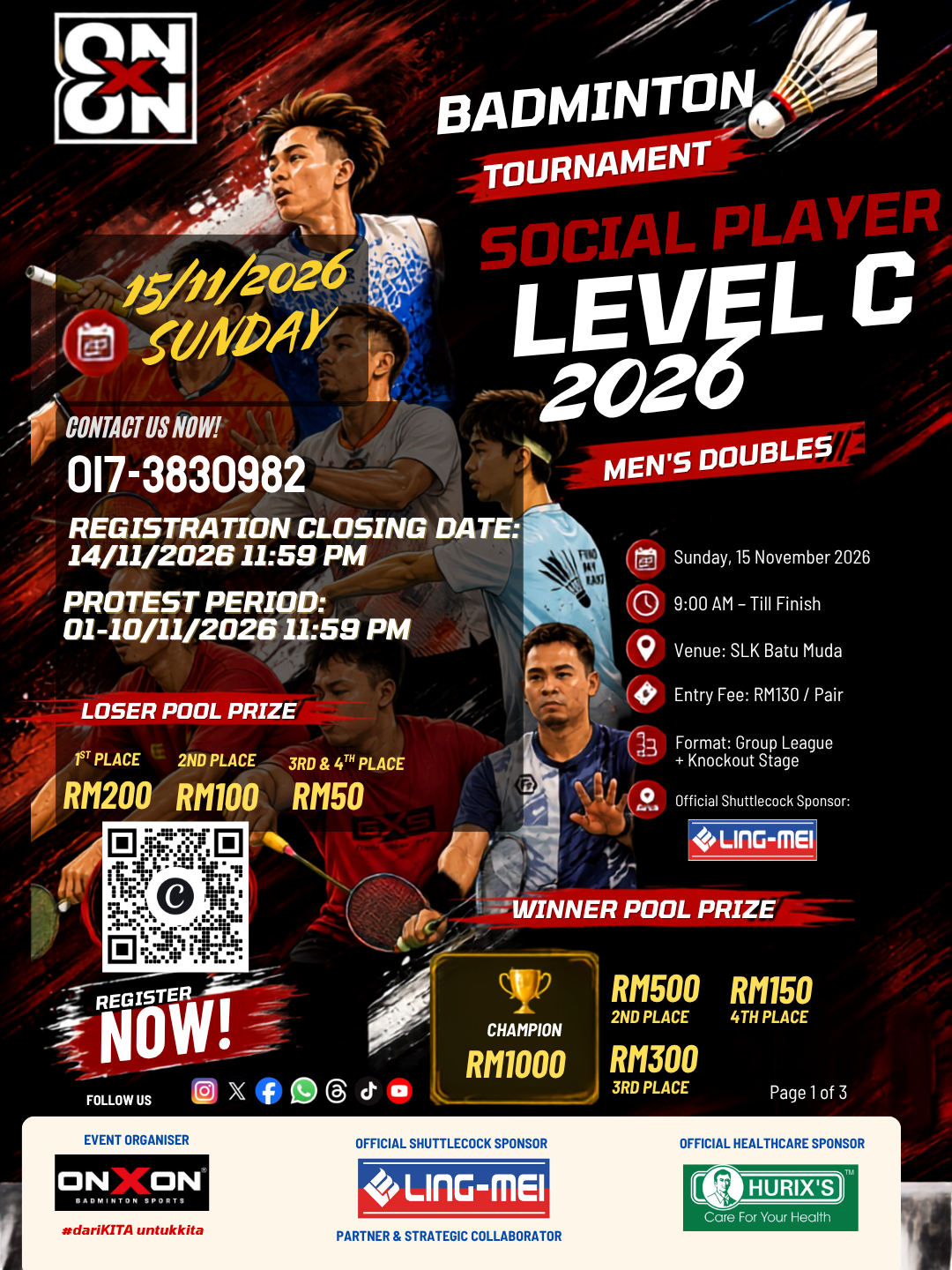 ONXON Social Player Level C 2026 — 15 November 2026, SLK Batu Muda